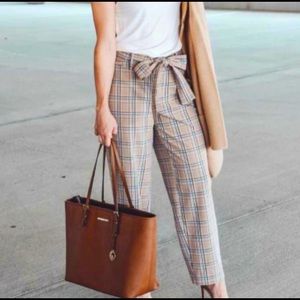 A New Day Plaid High-Rise Tie Waist Straight-Leg Ankle Pants, Size 12